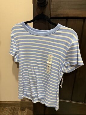 Old Navy Light Blue and White Striped Short Sleeve Tee